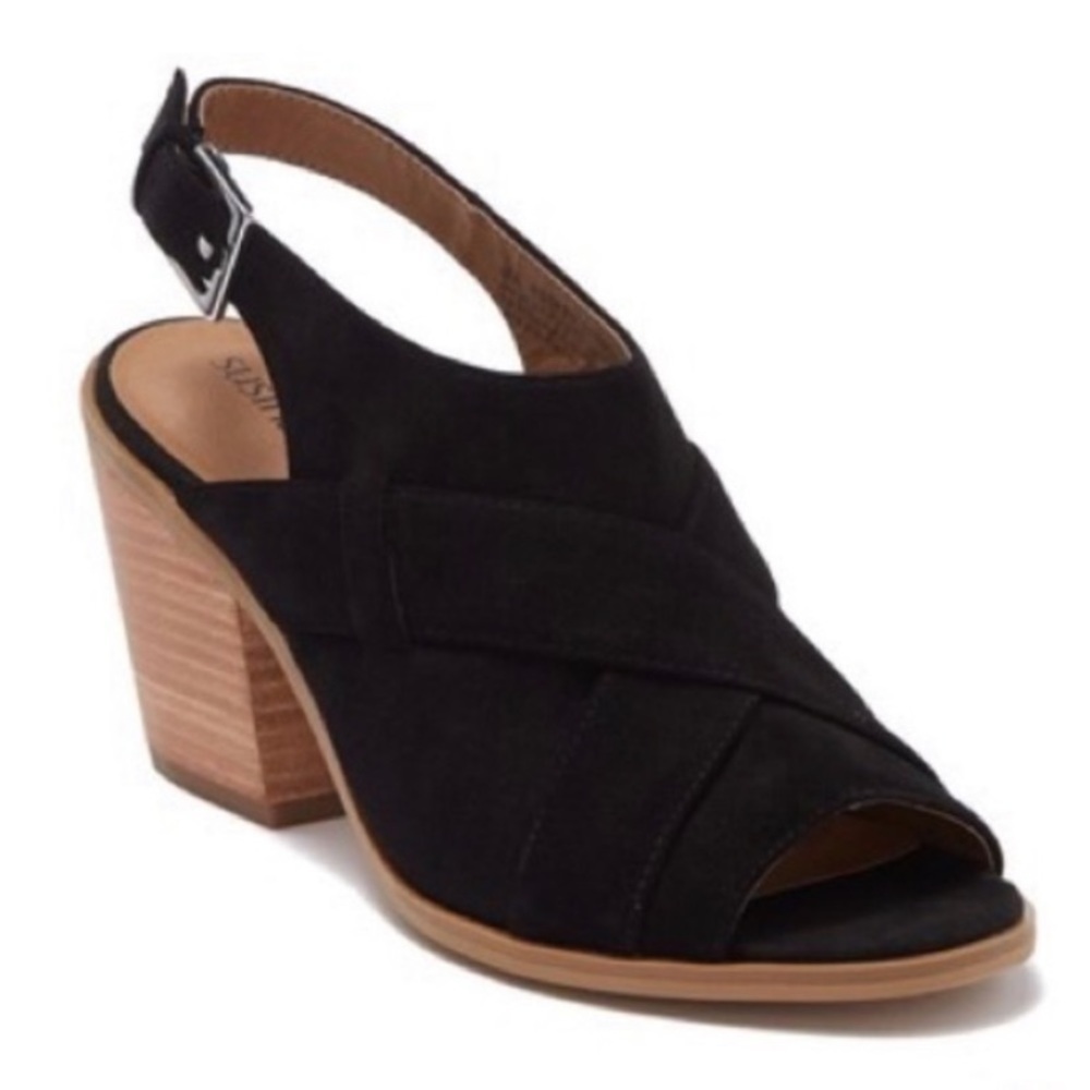 Susina Dali Slingback Black Suede Mid heel Sandal Size 9
